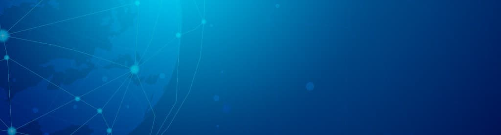 Global network globe with connected nodes on a blue field
